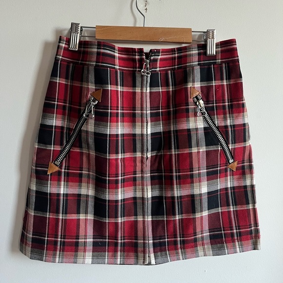 Rag & Bone - Leah Skirt - Red Multi -Plaid Zippered Mini Skirt Size 2 - Picture 1 of 13
